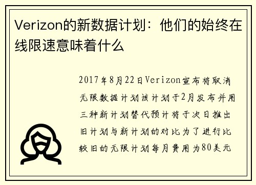 Verizon的新数据计划：他们的始终在线限速意味着什么 